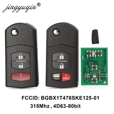 Jingyuqin, 3/4 botones, llave de coche plegable a distancia, 315Mhz para Mazda 3 5 6 CX-7 CX-9 MX-5 Miata BGBX1T478SKE125-01 4D63, Chip Fob ► Foto 1/5