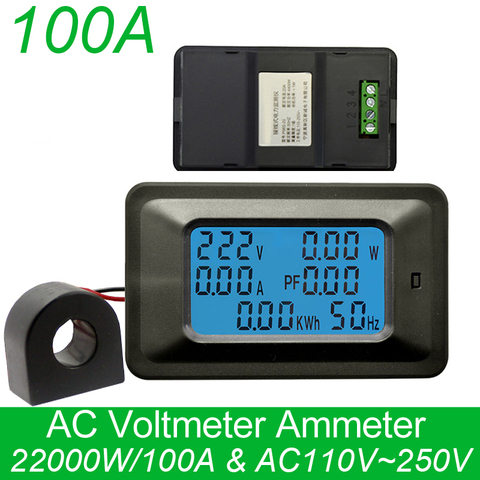 Medidor de voltaje Digital CA 20A/100A, indicador de energía, voltímetro de energía, amperímetro de corriente, amperios, vatímetro de voltios, detector de prueba ► Foto 1/6