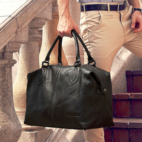 Maletas de moda de cuero genuino para hombre, bolso de viaje grande, de lona, para fin de semana, bolso de hombro grande, color negro ► Foto 1/1