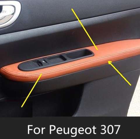 Apoyabrazos de paneles de puerta delantera/trasera de microfibra, cubierta de cuero, embellecedor protector para Peugeot 307, con accesorios de montaje para interior de coche ► Foto 1/6