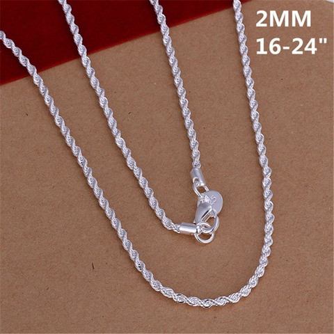 Collar de cuerda de Plata de Ley 925 de 16-24 pulgadas para mujer y hombre, cadena elegante de 2MM para colgante ► Foto 1/3