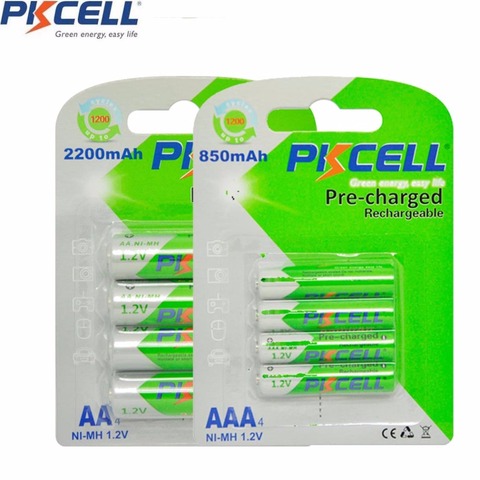 8 piezas PKCELL 4 piezas AA batería de 2200 mAh y 4 piezas 850 mAh NIMH de 1,2 V AAA batería recargable la baja descarga baterías batteria ► Foto 1/4