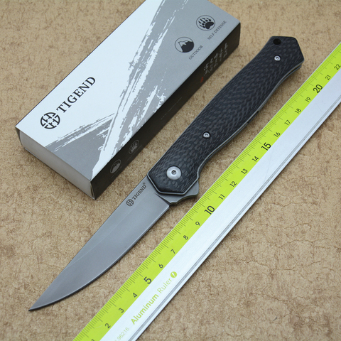 TIGEND-cuchillo plegable con tapa 1067, rodamiento de bolas, hoja D2 de fibra de carbono/mango G10, herramienta multiusos básicos de caza para acampada al aire libre ► Foto 1/1