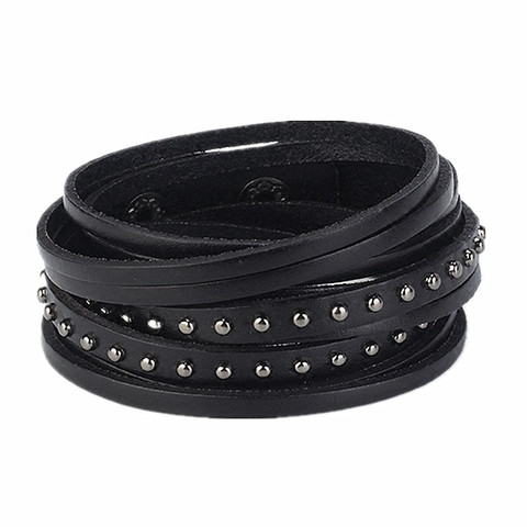 Pulseras de cuero con remaches Punk para hombre y Mujer, brazalete negro Rock, 2 rondas, botón a presión, joyería, 2022 ► Foto 1/6