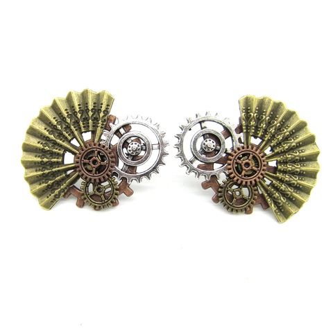 Pendientes de abanico elegante con engranajes para mujer, aretes de tuerca Steampunk, nuevo estilo, 2022 ► Foto 1/4