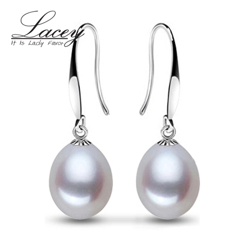 Pendientes de gota de agua dulce para mujer, aretes de boda reales, regalo de novia, pendientes de perlas naturales blancas, joyería de plata ► Foto 1/5