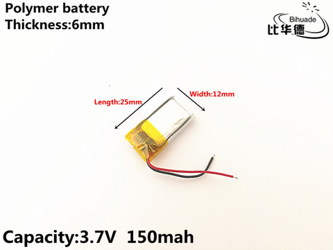 Batería de iones de litio de polímero para juguetes, batería de iones de litio de 3,7 V,150mAH,601225 mAH, batería externa, GPS,mp3,mp4, 1 unids/lote ► Foto 1/1