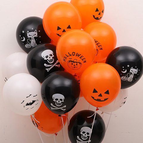 Globos de látex negro y naranja para Halloween, decoración de fiesta de helio, esqueleto de calabaza, barra de juguetes para niños, 12 Uds. ► Foto 1/6