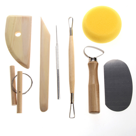 8 Uds herramienta cerámica de arcilla de cerámica de herramientas de madera de acero inoxidable esponja herramienta conjunto de madera de esponja ► Foto 1/6