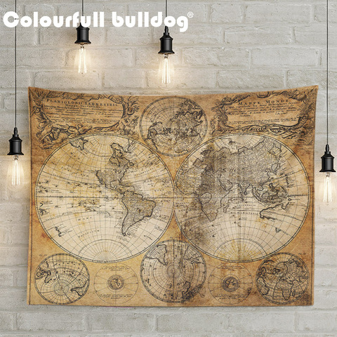 Tela con estampado 3D de mapa del mundo Vintage, brújula colorida geométrica, tapiz colgante de pared, cuadro al óleo de playa, toallas, decorar el hogar ► Foto 1/6