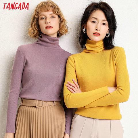 Tangada-suéter de cuello alto liso para mujer, Jersey elegante y elegante de manga larga, AQJ02 ► Foto 1/5