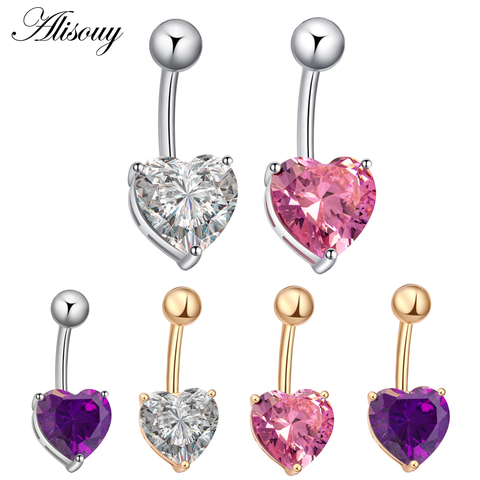 Barra de anillos con forma de corazón para mujer, Piercing quirúrgico chapado en oro y plata, joyería Sexy para el cuerpo, piercing para el ombligo CZ ► Foto 1/6