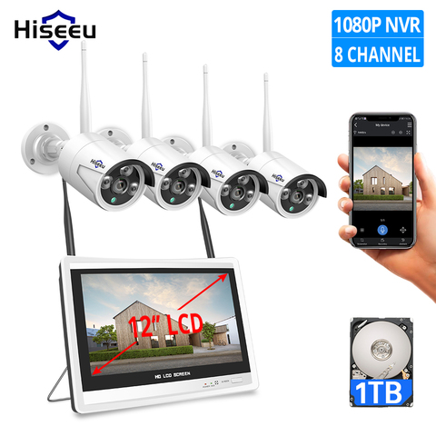 1080P 8CH CCTV inalámbrico sistema de cámaras de seguridad H.265 12 pulgadas pantalla LCD NVR WIFI cámara IP al aire libre 2MP 1T HDD ► Foto 1/6