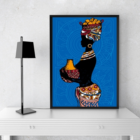Hermoso cuadro sobre lienzo para pared con ilustración de mujer negro africano, imagen dibujada a mano, póster para decoración del hogar para sala de estar ► Foto 1/6