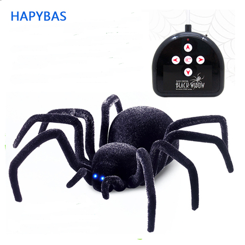 Electrónica pet Control remoto simulación tarántula ojos brillan inteligente araña negra 4Ch Halloween RC Tricky Prank Scary Toy gift ► Foto 1/6