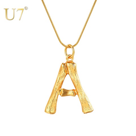 U7 letras grandes de bambú colgante collares con iniciales para las mujeres con 22 