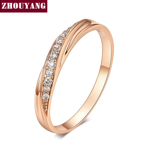 ZHOUYANG anillo de boda para las mujeres amantes de Simple Zirconia cúbica Color oro rosa joyería de moda ZYR314 ZYR317 ► Foto 1/6