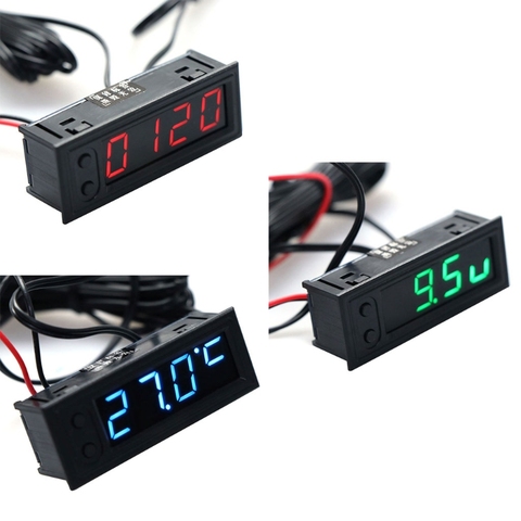 OOTDTY DIY reloj multifunción de alta precisión dentro y fuera del coche temperatura de la batería Monitor de voltaje medidor de Panel de cc 12v ► Foto 1/6