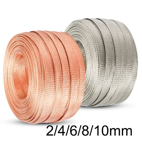 Manga trenzada plana de cobre estañado, Cable Tubular de criba, bricolaje, 10M, 2/4/6/8/10mm ► Foto 1/3