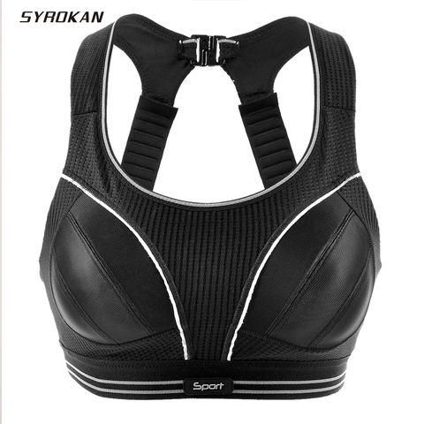 SYROKAN las mujeres de compresión de Racerback ajustable de alto impacto Running deportes Bra (tamaño más pequeño de lo normal) ► Foto 1/6