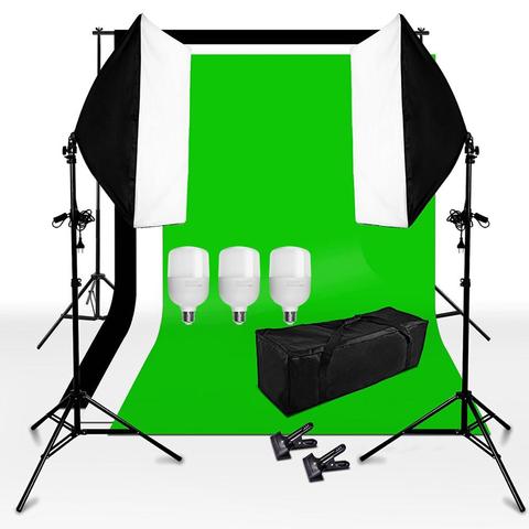 ZUOCHEN estudio fotográfico blanco negro gris verde pantalla telón de fondo luz Stand kit de iluminación softbox con 3 uds 25W bombilla LED ► Foto 1/6