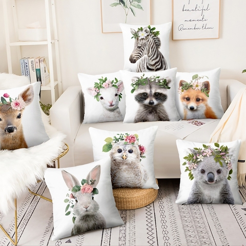 Almohada de decoración del hogar fresco animales en flor lino fino cojines almohadones decorativos Almofada Decorativas Para el sofá almohada ► Foto 1/6