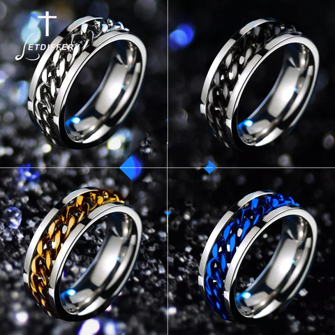 Letdiffery 8mm Punk cadena anillo para hombres de acero inoxidable negro genial mujeres anillos Rock bisutería regalos de cumpleaños ► Foto 1/6