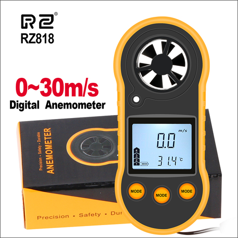 RZ anemómetro velocidad del viento Digital de mano medidor de velocidad del viento portátil anemómetro Sensor velocidad del viento RZ818 GM816 0-30 M/S medidor de viento ► Foto 1/6