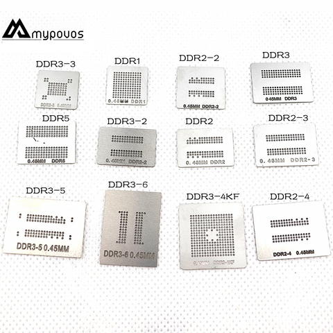 12 unids/lote conjunto completo reboleo de BGA Stencil dedicar kit DDR DDR2 DDR2-2 DDR2-3 DDR3-2 DDR3-3 DDR3-4 DDR5 ► Foto 1/1