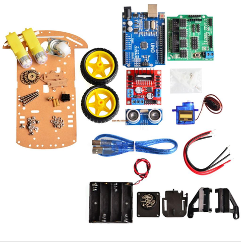 Nuevo Motor de seguimiento de evitación Robot inteligente Kit de chasis de coche codificador de velocidad caja de batería 2WD kit de módulo ultrasónico ► Foto 1/3