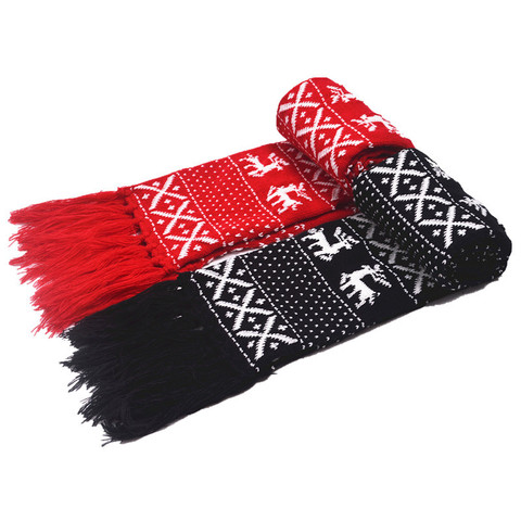 Bufanda para Navidad de renos para parejas, chal de punto de X-MAS negro y rojo, doble estante de tejer, envoltura de bufanda con borla larga YG492 ► Foto 1/6
