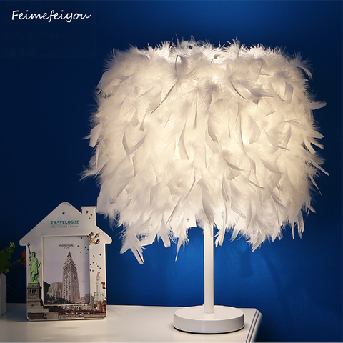 Feimefeiyou-Lámpara de plumas e27, moderna y creativa, lámpara de mesa para bebés, niños, dormitorio, decoración de iluminación, tamaño pequeño ► Foto 1/6