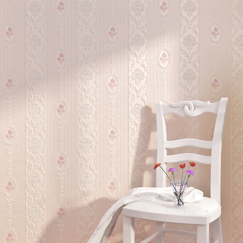 Papel tapiz de rayas verticales para sala de estar y dormitorio, papel tapiz de alta calidad, Rosa cálido, flor de pastoral Europea 3D, no tejido, para pared, Fondo de TV ► Foto 1/4