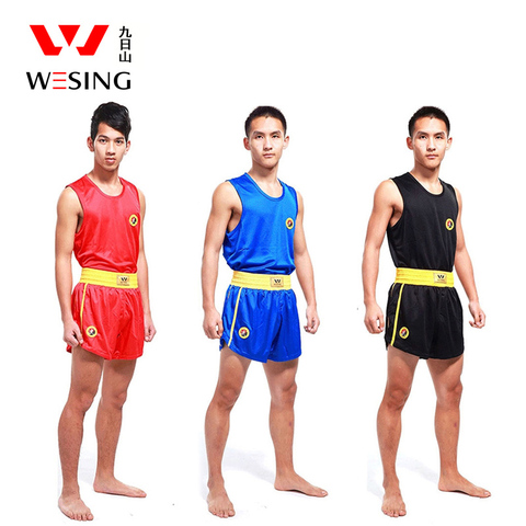 Wesing-uniforme de Sanda para adultos y niños, traje de Wushu transpirable en rojo, azul y negro para entrenamiento de competición, 2501c1 ► Foto 1/6