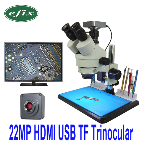 Efix 22MP 7-45X Trinocular soldadura estéreo Continus Zoom microscopio HDMI USB HD Cámara teléfono móvil reparación ► Foto 1/1