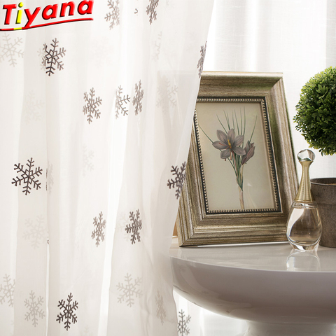 Cortinas de ventana blanca de lujo, telas transparentes de tul copos de nieve de Navidad para bordado de sala de estar, cortinas de habitación para dormitorio y X-WP157-40 ► Foto 1/6