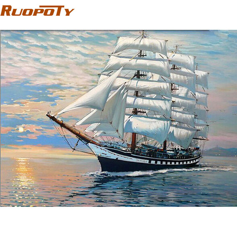 RUOPOTY-Cuadro de barco de vela por número, pintura al óleo moderna, pintado a mano abstracto, decoración del hogar, cuadro de arte de pared ► Foto 1/6