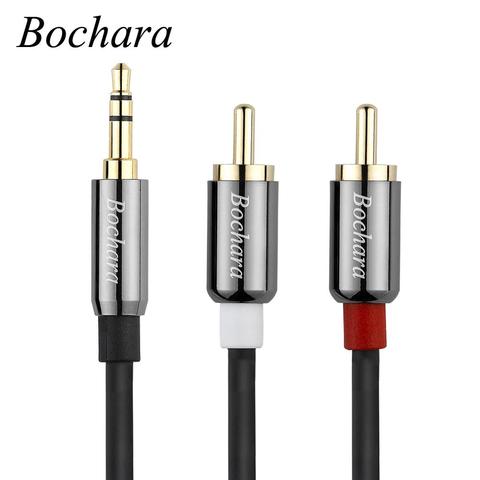 Bochara 3,5mm Jack estéreo macho a 2RCA masculino Cable Audio OFC Metal + lámina para altavoces amplificador 30 CM 50 cm 100 cm ► Foto 1/1