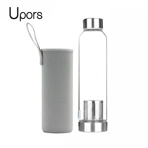 UPORS-botella de agua deportiva de vidrio resistente a altas temperaturas, 550ML, con Infusor de té y bolsa protectora ► Foto 1/4