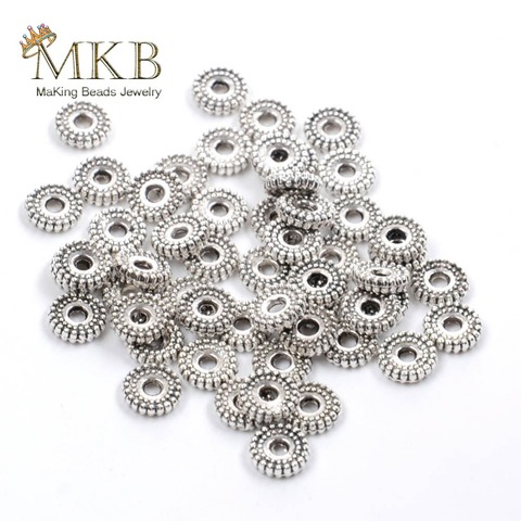 Cuentas separadoras de Metal para fabricación de joyas, espaciador de plata tibetana de 6mm, cuentas redondas para fabricación de joyas, compatibles con pulsera y collar, venta al por mayor, 100 Uds. ► Foto 1/3