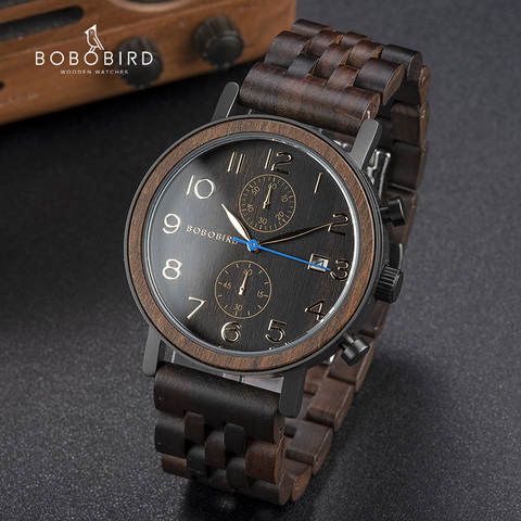 BOBO BIRD-reloj analógico de madera para hombre, accesorio de pulsera de cuarzo resistente al agua con movimiento japonés, complemento Masculino de marca de lujo perfecto para regalo, envío directo ► Foto 1/6