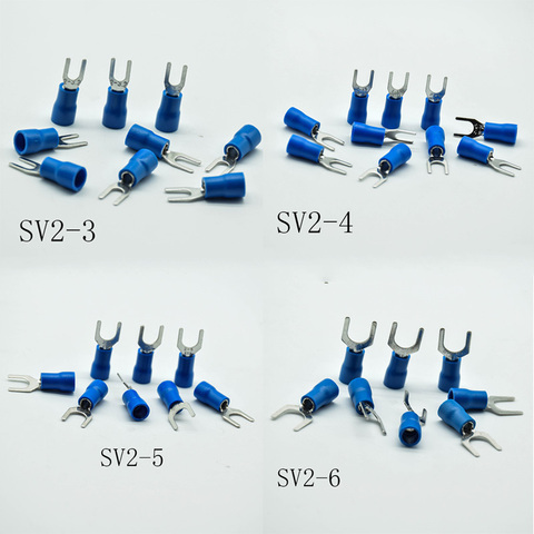 Conector de Cable de extensión, horquilla preaislante AWG, terminales de engarce de Cable SV2.5, SV2-3/4/5/6/8, azul, 50 Uds./2 uds. ► Foto 1/6