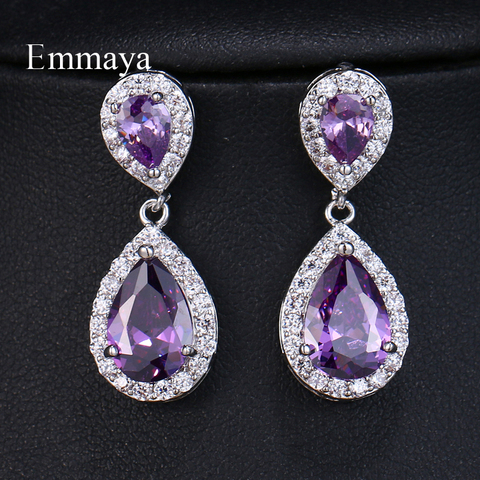 EMMAYA-pendientes Vintage de oro rosa para mujer, joyería de boda femenina, aretes de CZ púrpura ► Foto 1/6