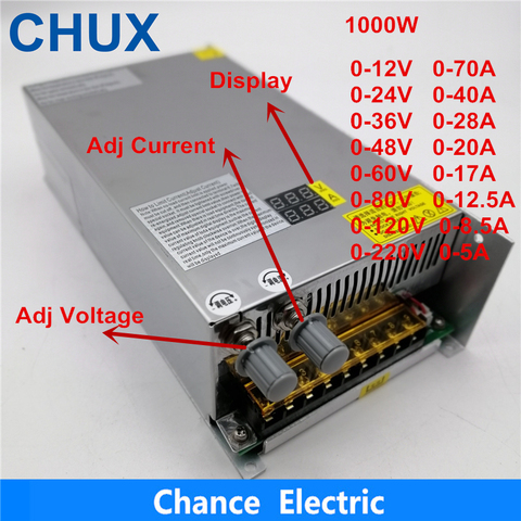 Ajustable voltaje y la corriente de 1000 W de potencia de conmutación de alimentación con pantalla Digital 0-12 V 0-24 V 0-36 V 0-48 V 60 V 0-0-80 V 0-120 V ► Foto 1/6