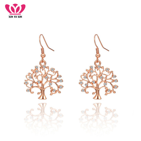 Pendientes de árbol de oro rosa de Color para mujer, aretes de gota de cristal de planta pequeña para mujer, joyería de moda, regalos 2022 ► Foto 1/6