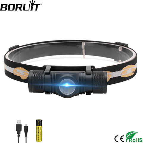 Linterna frontal BORUiT D10 XM-L2 LED potente 3000LM impermeable, linterna frontal recargable por USB 18650 para Camping y ciclismo ► Foto 1/6