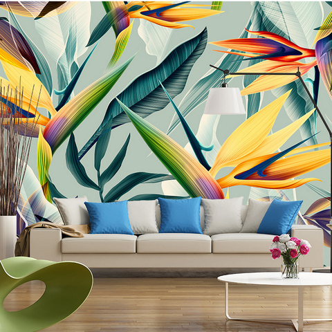 Papel pintado paisaje Tropical Sudeste asiático 3D Stereo Pastoral Color hojas foto Mural dormitorio tema Hotel restaurante papel tapiz ► Foto 1/6