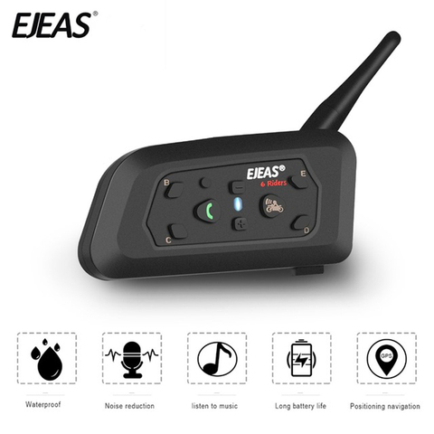 EJEAS-intercomunicador V6 Pro para casco de motocicleta, dispositivo de comunicación con Bluetooth, auriculares para Moto de 850mAh con micrófono, 1200m, para 6 conductores ► Foto 1/6