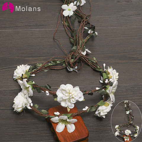 MOLANS-exquisita corona de flores Bohemia, hojas de estimulación, diadema con guirnaldas florales de ratán para novia, accesorios de fotografía de boda ► Foto 1/6