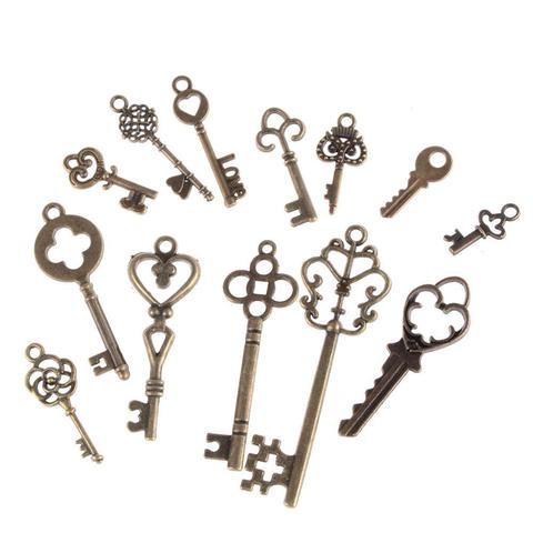 13 Uds Vintage encantos mixto colgante de llaves bronce antiguos encantos clave collar pulseras DIY joyería de Metal al por mayor ► Foto 1/6